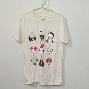 Bella Canvas Kids Christmas Dogs T-Shirt Cream Holiday Festive Kids Size M 10-12